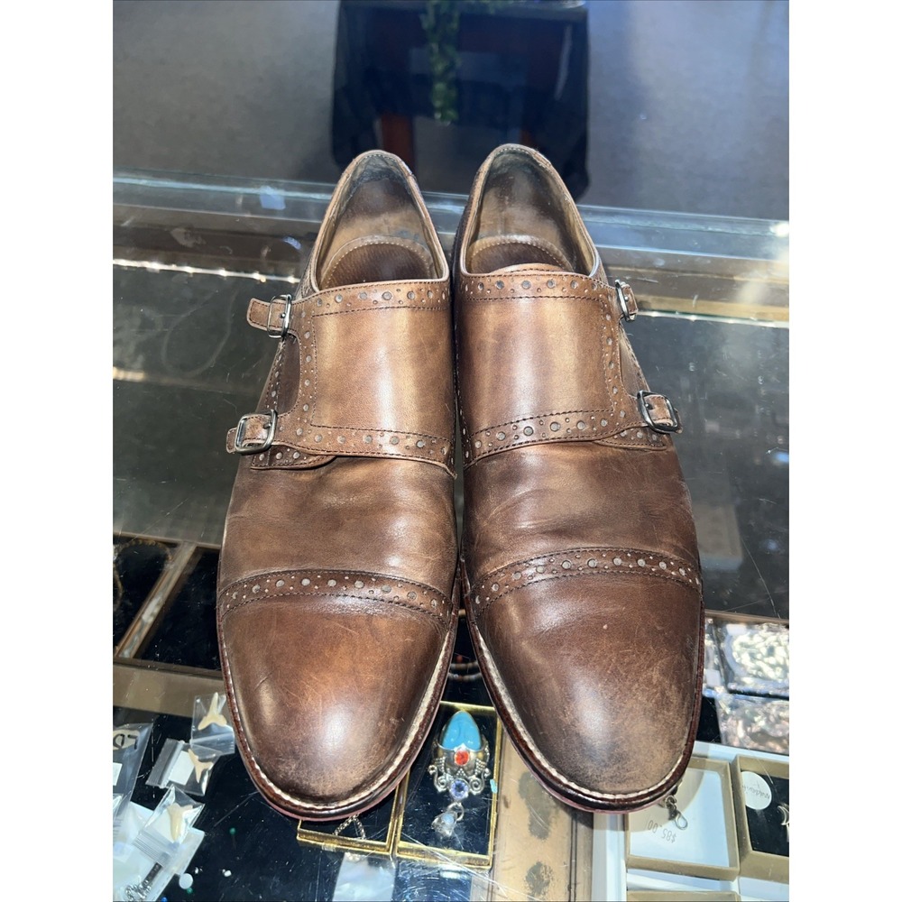 Johnston & Murphy Men's Double Monk Strap Wingtip Brown Leather Dress Shoes 11.5 - Picture 2 of 7